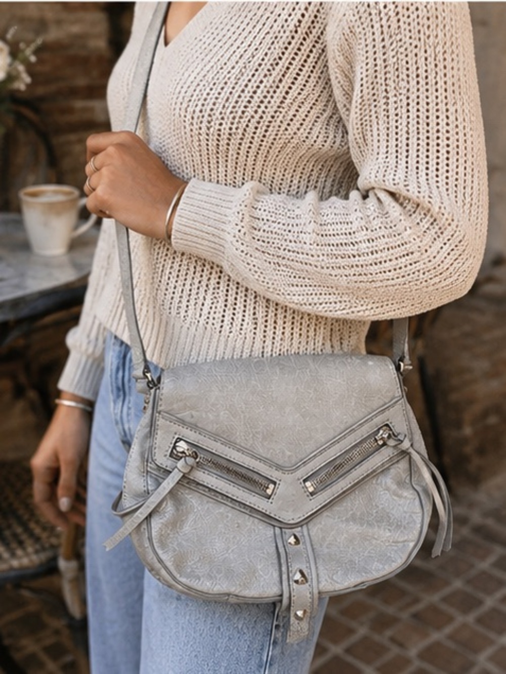 CLEAN GIRL old money Botiker Leather Crossbody Bag purse studs grey **2 for 20**